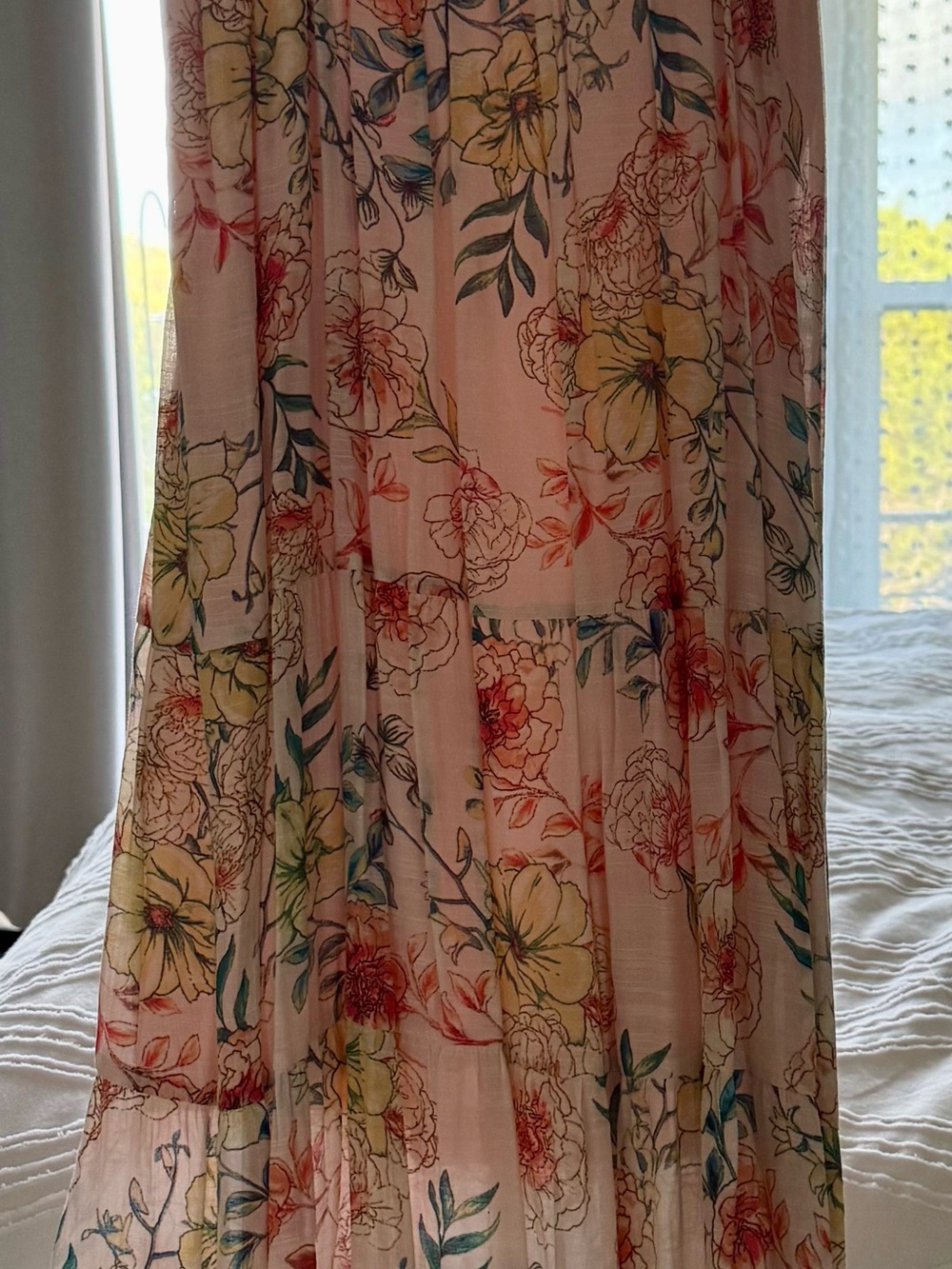 Floral Pink Tiered Maxi Skirt